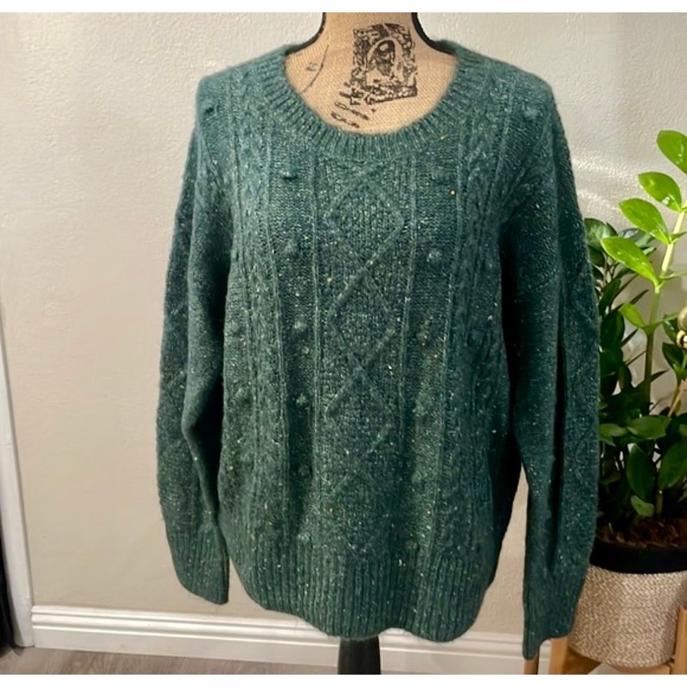 NWOT Old Navy Teal Green Chunky Cable Popcorn Knit Speckled Sweater​